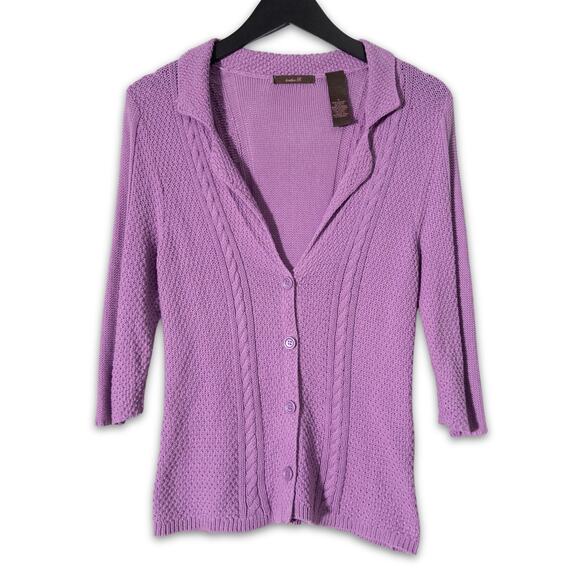 Heather B 100% Cotton Cable Knit Sweater Cardigan - Womens Small - Soft Purple - Picture 1 of 7